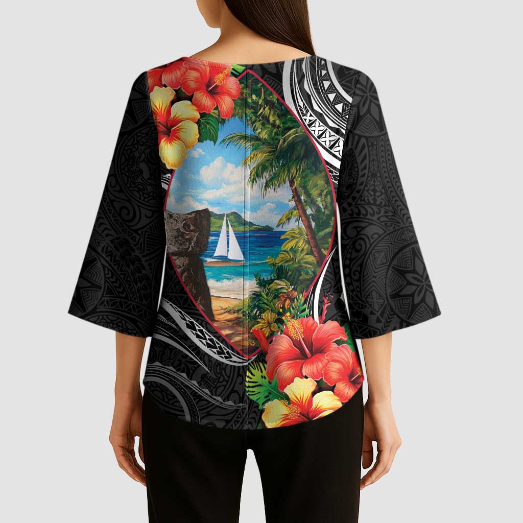 Hafa Adai Guam Kimono Sleeve Blouse Guahan Seal Chamorro Stones Tribal - Polynesian Pride