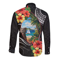 Hafa Adai Guam Long Sleeve Button Shirt Guahan Seal Chamorro Stones Tribal