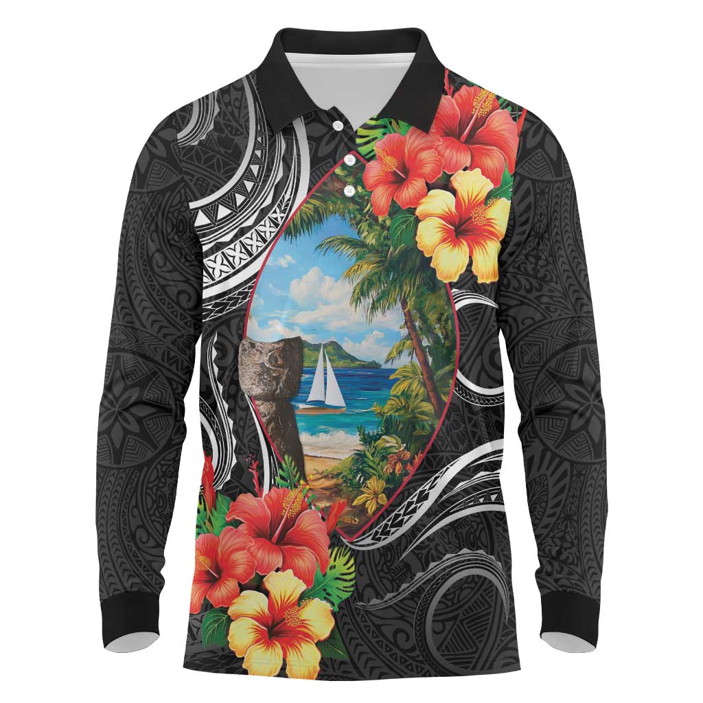 Hafa Adai Guam Long Sleeve Polo Shirt Guahan Seal Chamorro Stones Tribal