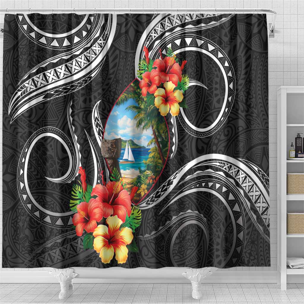 Hafa Adai Guam Shower Curtain Guahan Seal Chamorro Stones Tribal