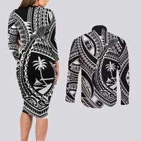 Hafa Adai Guam Inspired Tattoo Couples Matching Long Sleeve Bodycon Dress and Long Sleeve Button Shirt