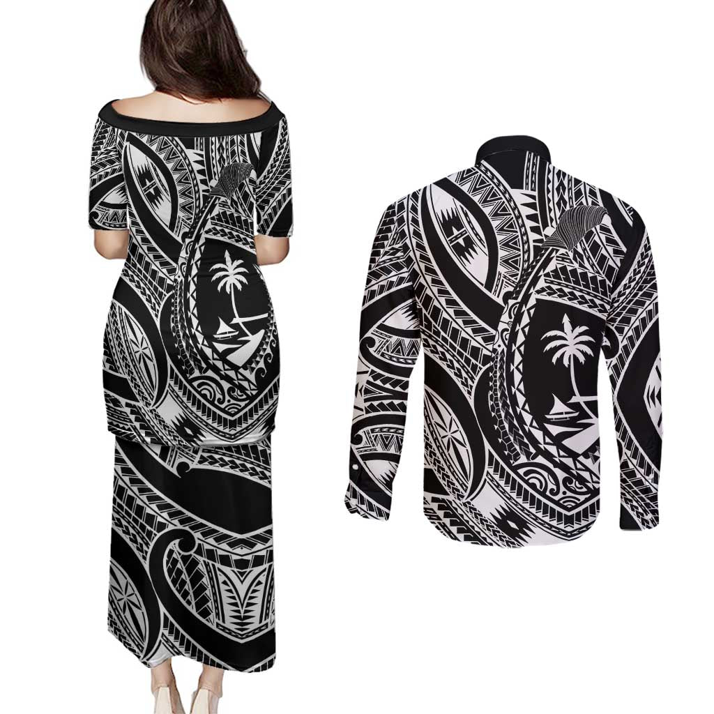 Hafa Adai Guam Inspired Tattoo Couples Matching Puletasi and Long Sleeve Button Shirt
