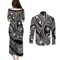 Hafa Adai Guam Inspired Tattoo Couples Matching Puletasi and Long Sleeve Button Shirt