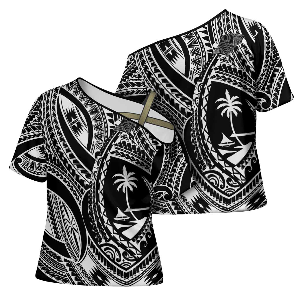 Hafa Adai Guam Inspired Tattoo Cross Shoulder Shirt - Polynesian Pride