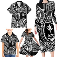 Hafa Adai Guam Inspired Tattoo Family Matching Long Sleeve Bodycon Dress and Hawaiian Shirt