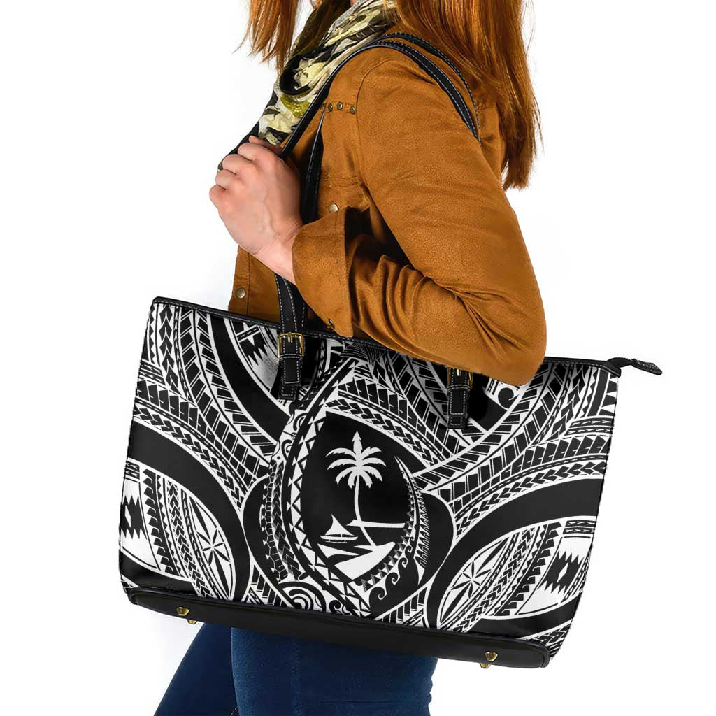 Hafa Adai Guam Inspired Tattoo Leather Tote Bag