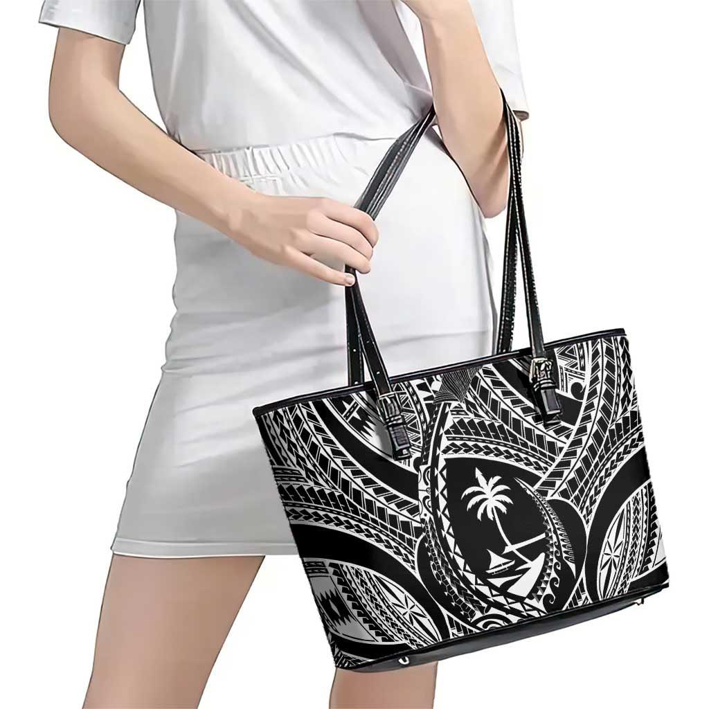 Hafa Adai Guam Inspired Tattoo Leather Tote Bag