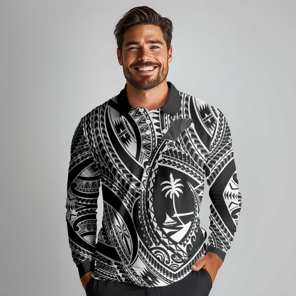 Hafa Adai Guam Inspired Tattoo Long Sleeve Polo Shirt