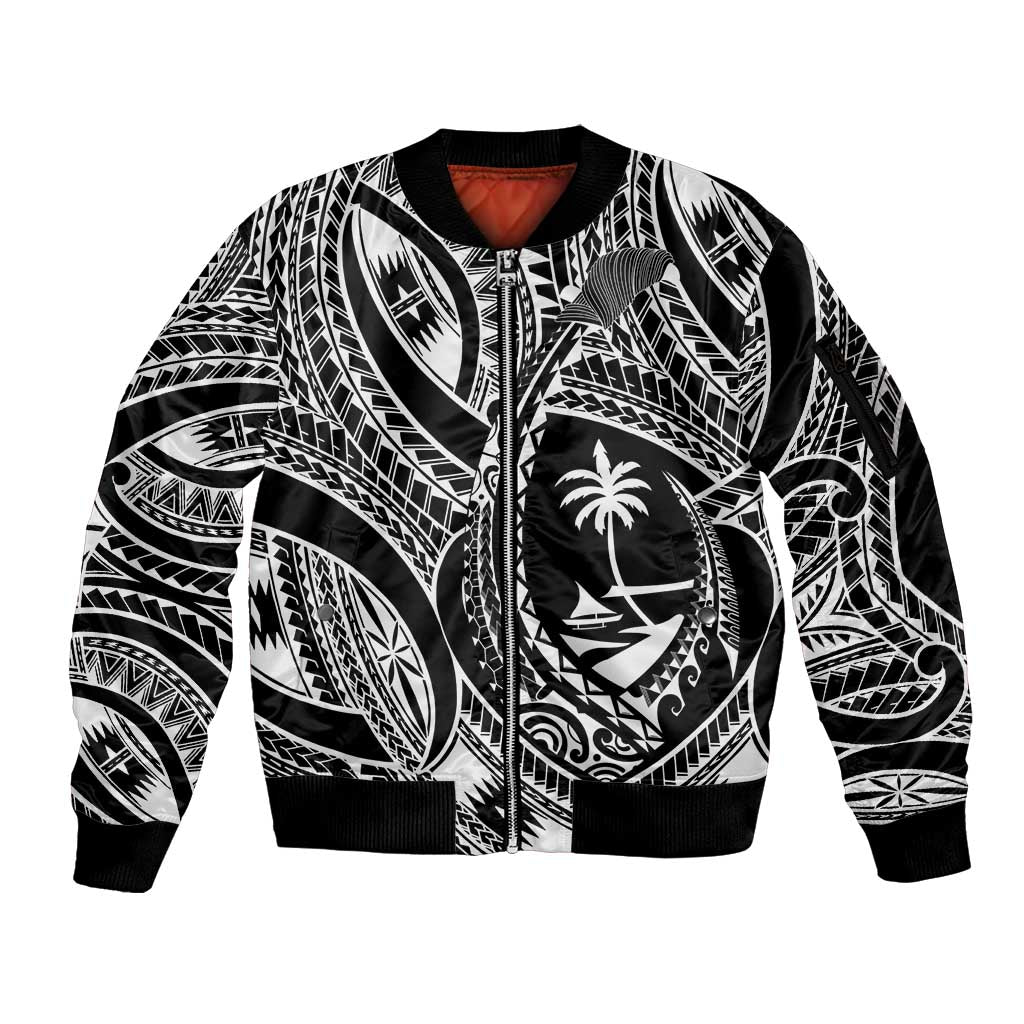 Hafa Adai Guam Inspired Tattoo Sleeve Zip Bomber Jacket LT9 Unisex Black - Polynesian Pride