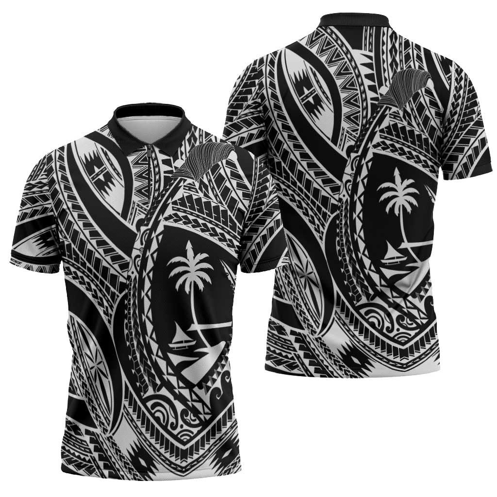 Hafa Adai Guam Inspired Tattoo Zipper Polo Shirt - Polynesian Pride