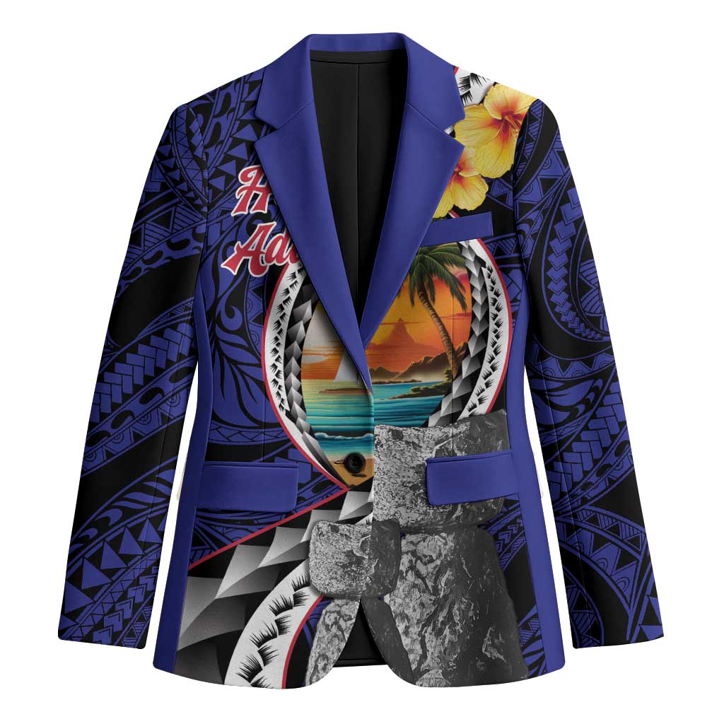 Hafa Adai Guam Seal Latte Stones Artwork Blazer LT9 Unisex Blue - Polynesian Pride