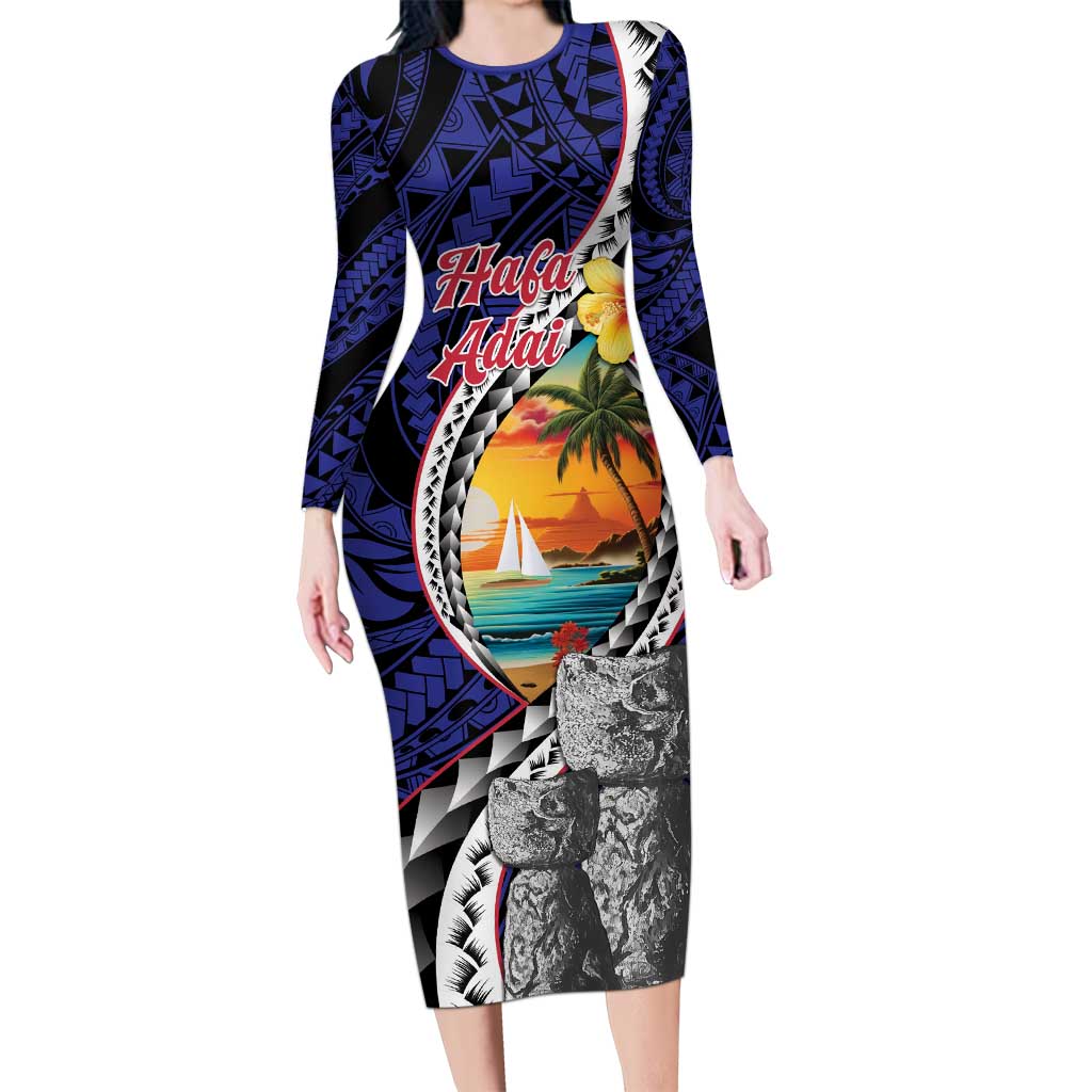 Hafa Adai Guam Seal Latte Stones Artwork Family Matching Long Sleeve Bodycon Dress and Hawaiian Shirt