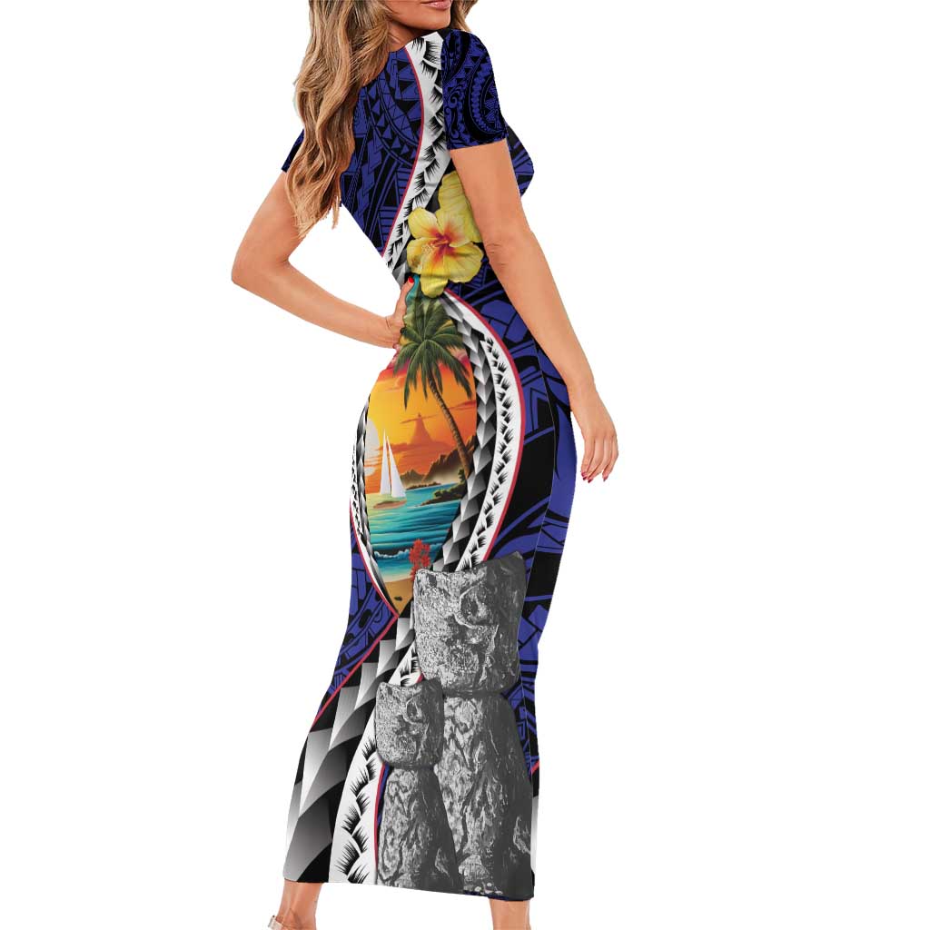 Hafa Adai Guam Seal Latte Stones Artwork Family Matching Short Sleeve Bodycon Dress and Hawaiian Shirt