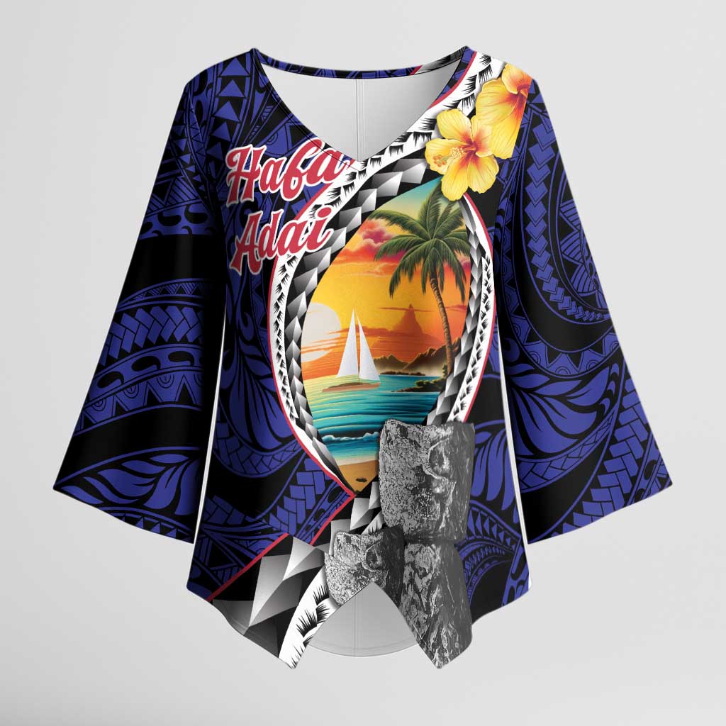 Hafa Adai Guam Seal Latte Stones Artwork Kimono Sleeve Blouse - Polynesian Pride