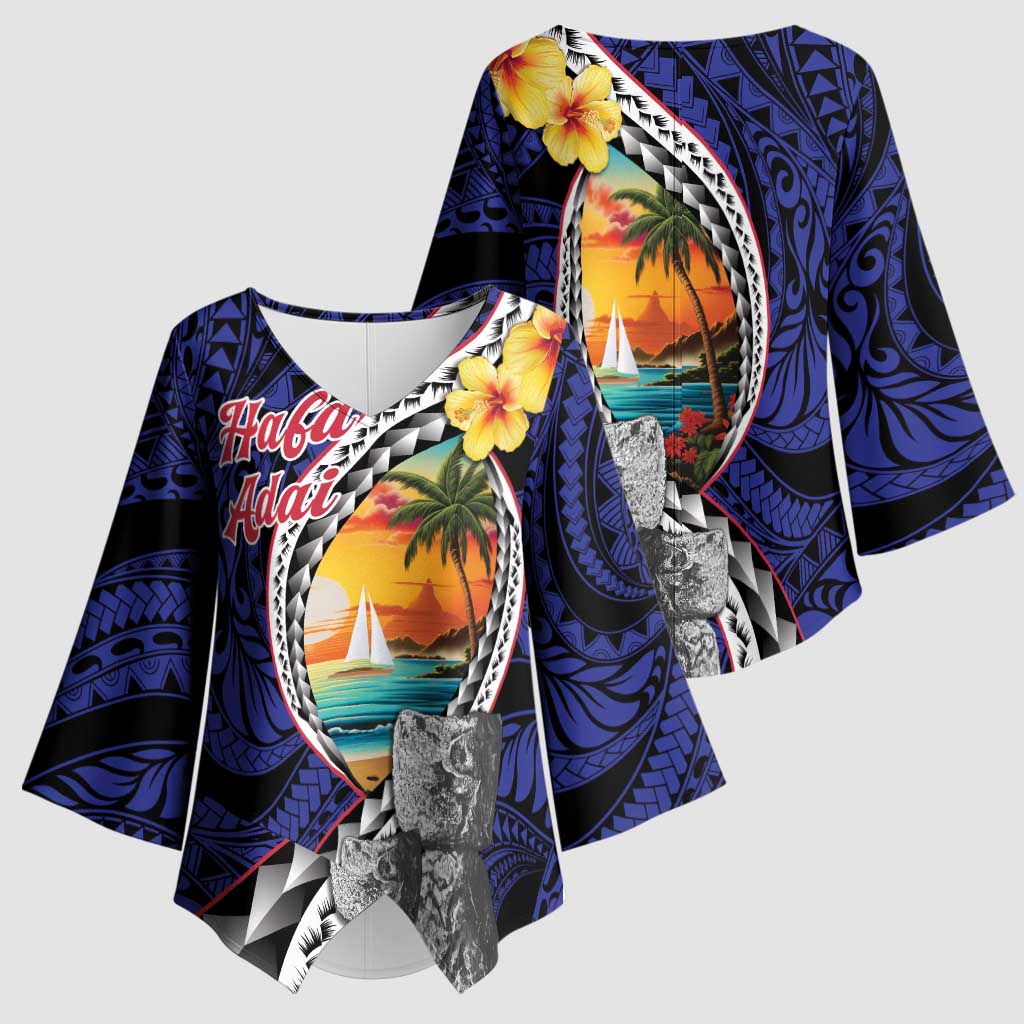 Hafa Adai Guam Seal Latte Stones Artwork Kimono Sleeve Blouse - Polynesian Pride