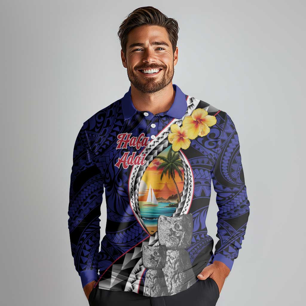 Hafa Adai Guam Seal Latte Stones Artwork Long Sleeve Polo Shirt