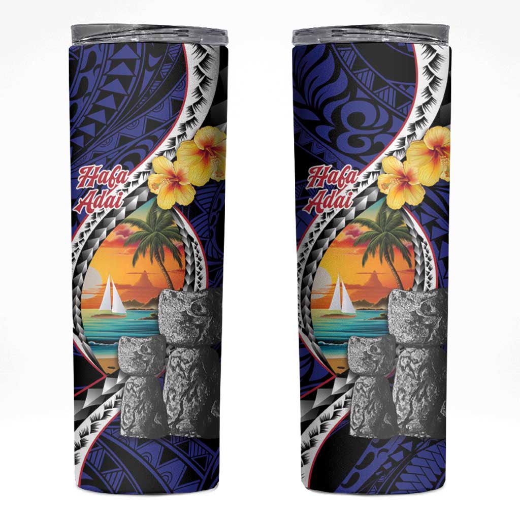 Hafa Adai Guam Seal Latte Stones Artwork Skinny Tumbler LT9 Blue - Polynesian Pride