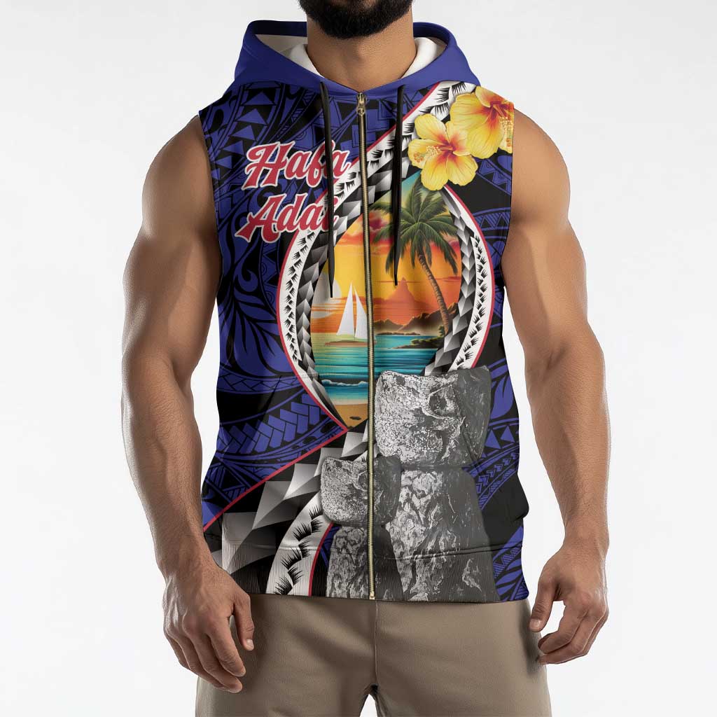 Hafa Adai Guam Seal Latte Stones Artwork Sleeveless Zip Hoodie - Polynesian Pride