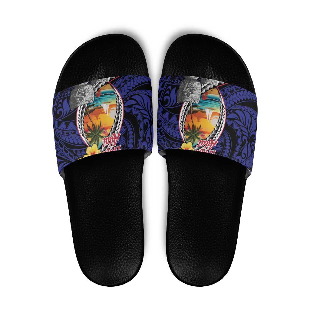 Hafa Adai Guam Seal Latte Stones Artwork Slide Sandals - Polynesian Pride