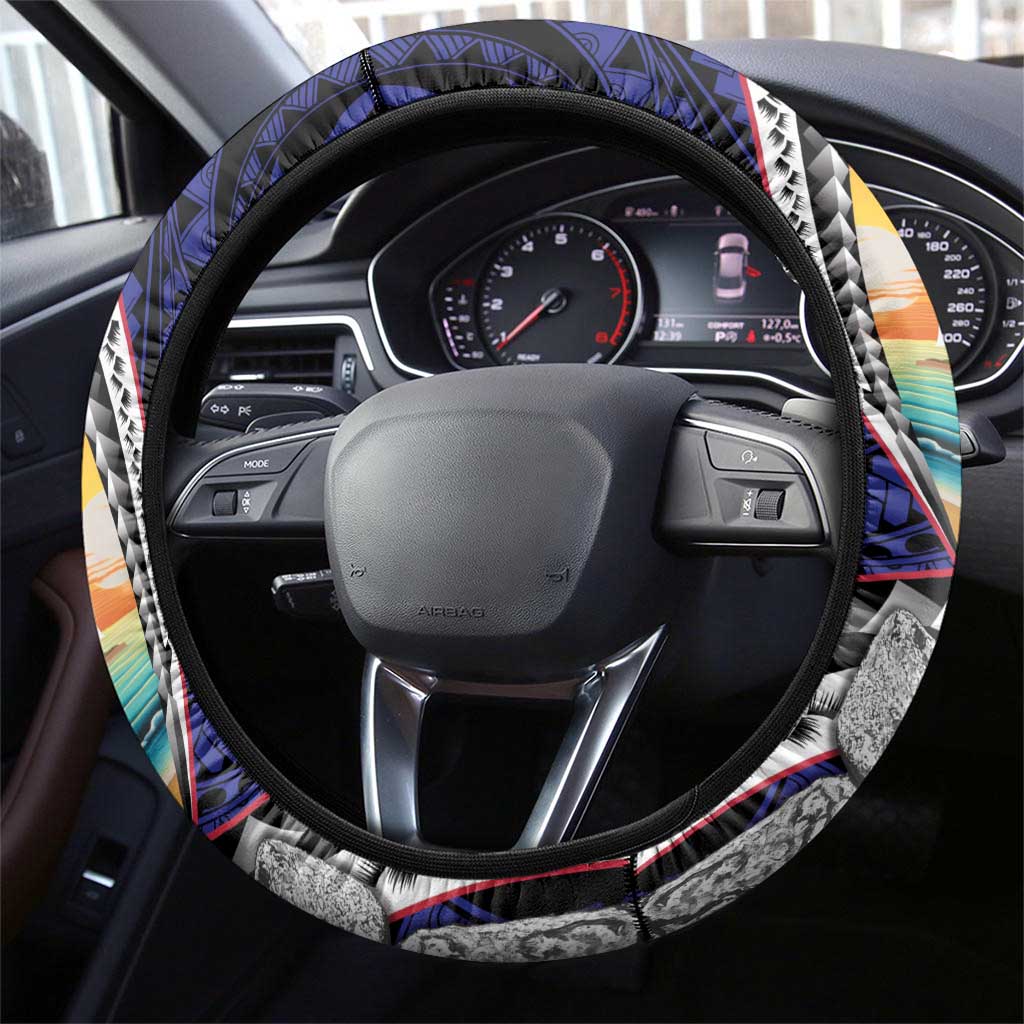 Hafa Adai Guam Seal Latte Stones Artwork Steering Wheel Cover