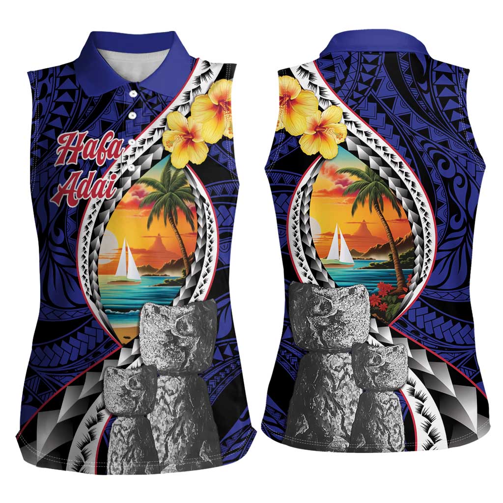 Hafa Adai Guam Seal Latte Stones Artwork Women Sleeveless Polo Shirt
