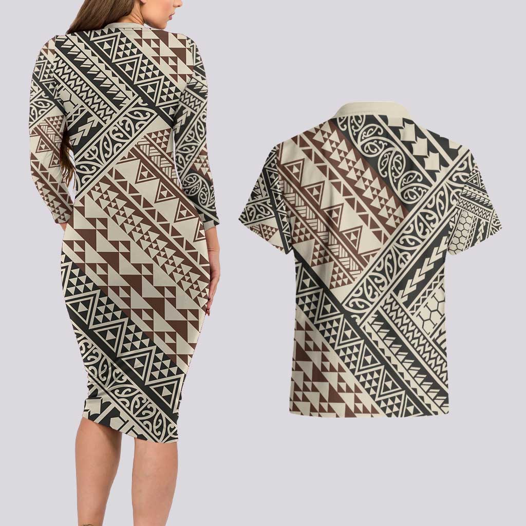 Niho Taniwha Kowhaiwhai Couples Matching Long Sleeve Bodycon Dress and Hawaiian Shirt LT9 - Polynesian Pride