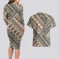Niho Taniwha Kowhaiwhai Couples Matching Long Sleeve Bodycon Dress and Hawaiian Shirt LT9 - Polynesian Pride