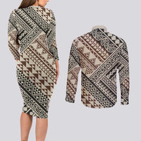 Niho Taniwha Kowhaiwhai Couples Matching Long Sleeve Bodycon Dress and Long Sleeve Button Shirt LT9 - Polynesian Pride
