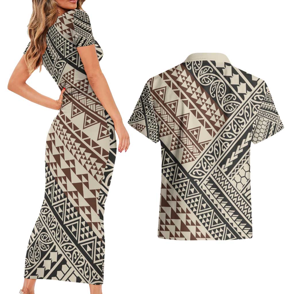 Niho Taniwha Kowhaiwhai Couples Matching Short Sleeve Bodycon Dress and Hawaiian Shirt LT9 - Polynesian Pride