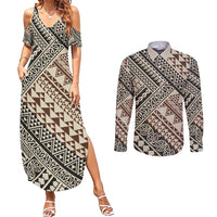 Niho Taniwha Kowhaiwhai Couples Matching Summer Maxi Dress and Long Sleeve Button Shirt