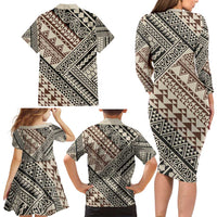 Niho Taniwha Kowhaiwhai Family Matching Long Sleeve Bodycon Dress and Hawaiian Shirt