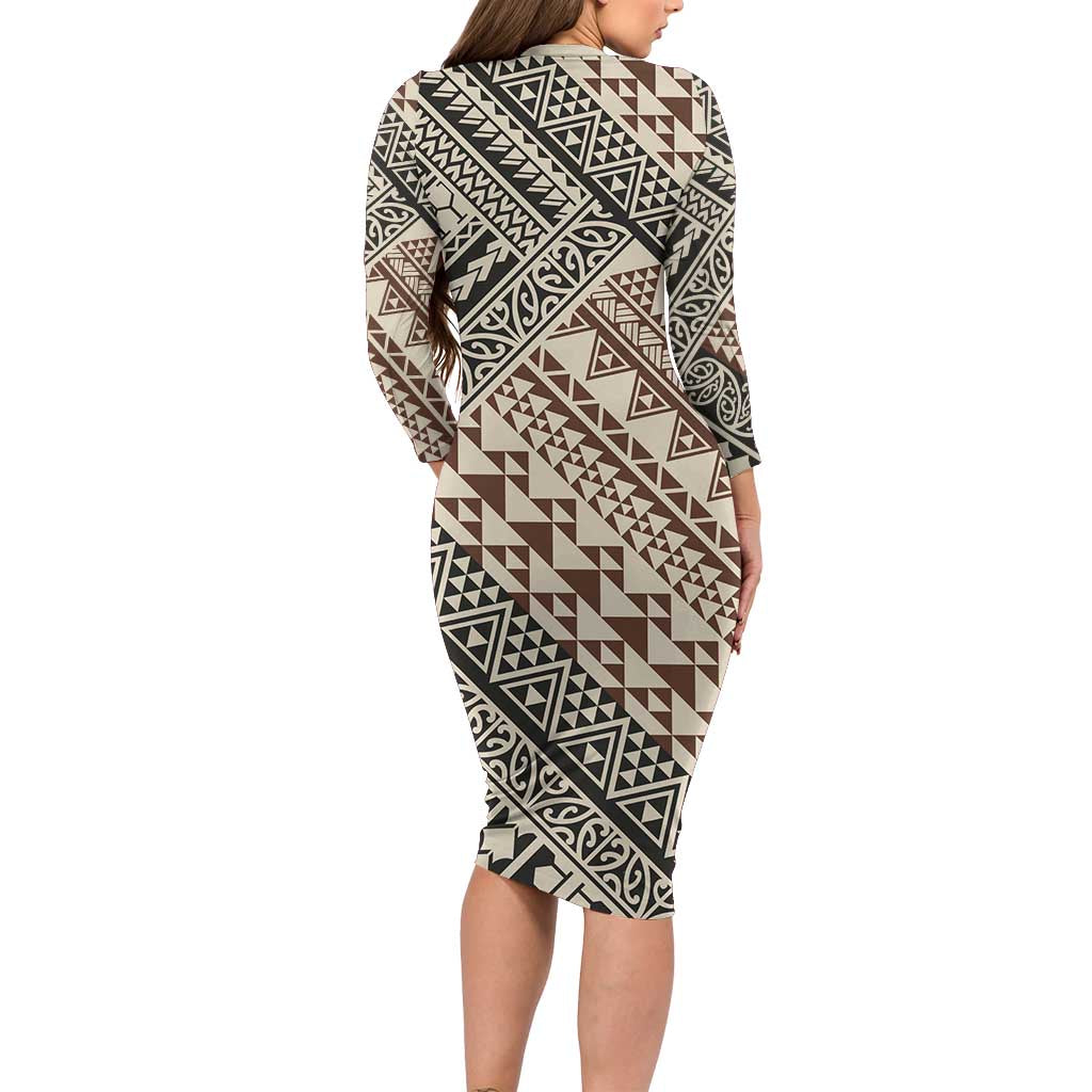Niho Taniwha Kowhaiwhai Family Matching Long Sleeve Bodycon Dress and Hawaiian Shirt