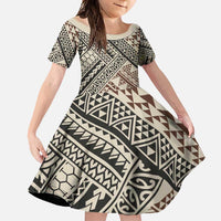 Niho Taniwha Kowhaiwhai Family Matching Summer Maxi Dress and Hawaiian Shirt LT9 Daughter's Dress Beige - Polynesian Pride
