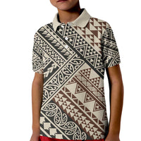 Niho Taniwha Kowhaiwhai Kid Polo Shirt LT9 Kid Beige - Polynesian Pride