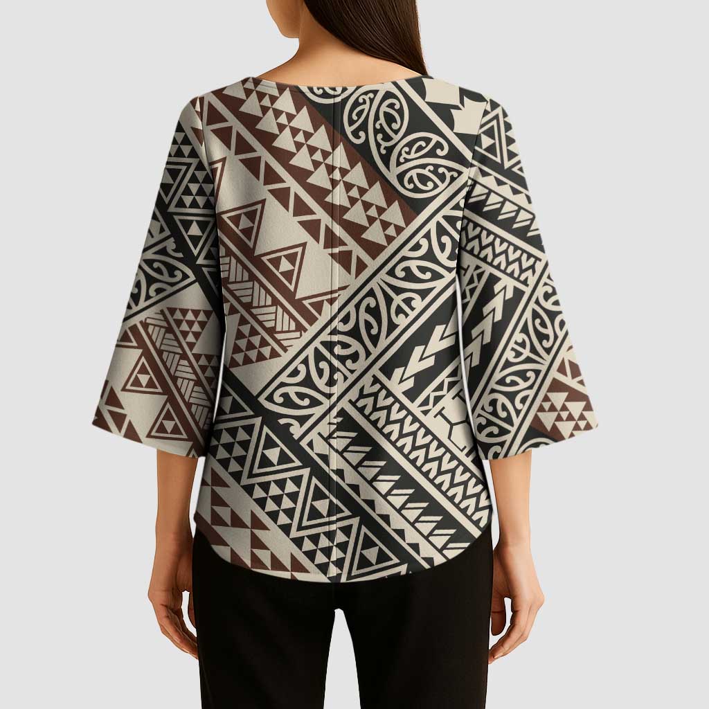 Niho Taniwha Kowhaiwhai Kimono Sleeve Blouse - Polynesian Pride