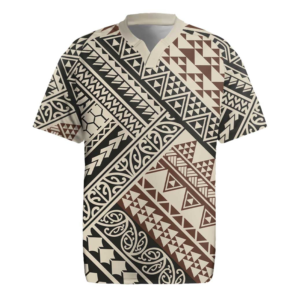 Niho Taniwha Kowhaiwhai Rugby Jersey LT9 Beige - Polynesian Pride