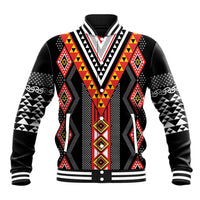 Niho Taniwha Taniko Motif Baseball Jacket LT9 Unisex Red - Polynesian Pride