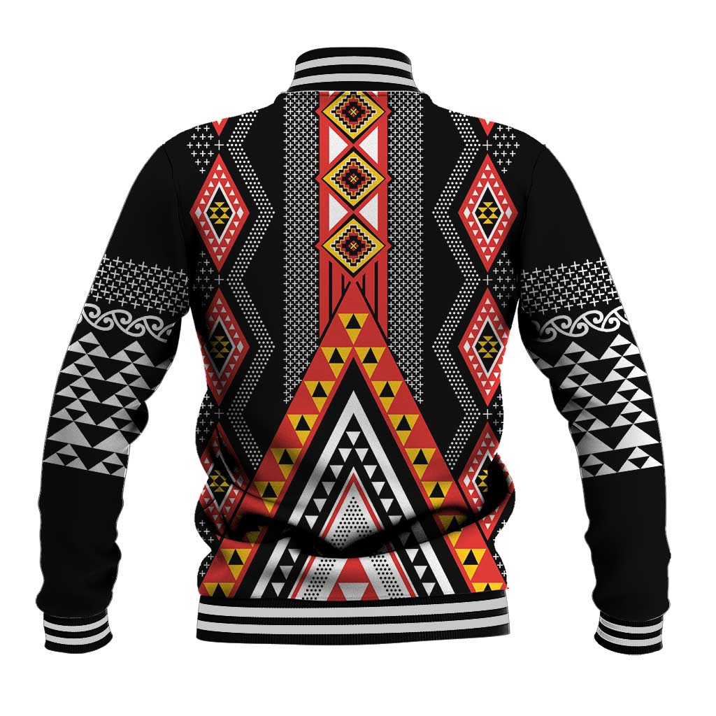 Niho Taniwha Taniko Motif Baseball Jacket LT9 - Polynesian Pride