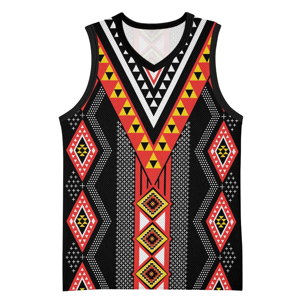 Niho Taniwha Taniko Motif Basketball Jersey LT9 Unisex Red - Polynesian Pride