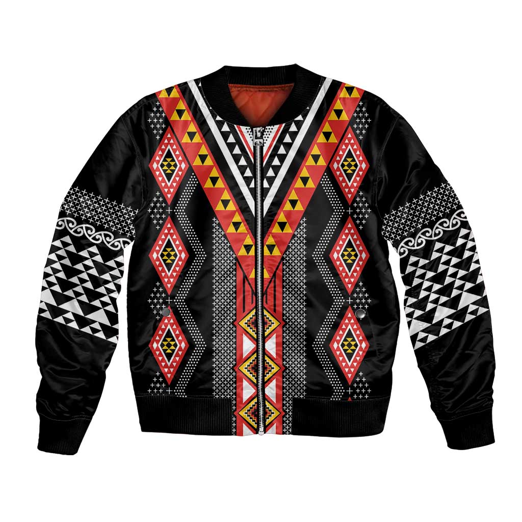 Niho Taniwha Taniko Motif Bomber Jacket LT9 Unisex Red - Polynesian Pride