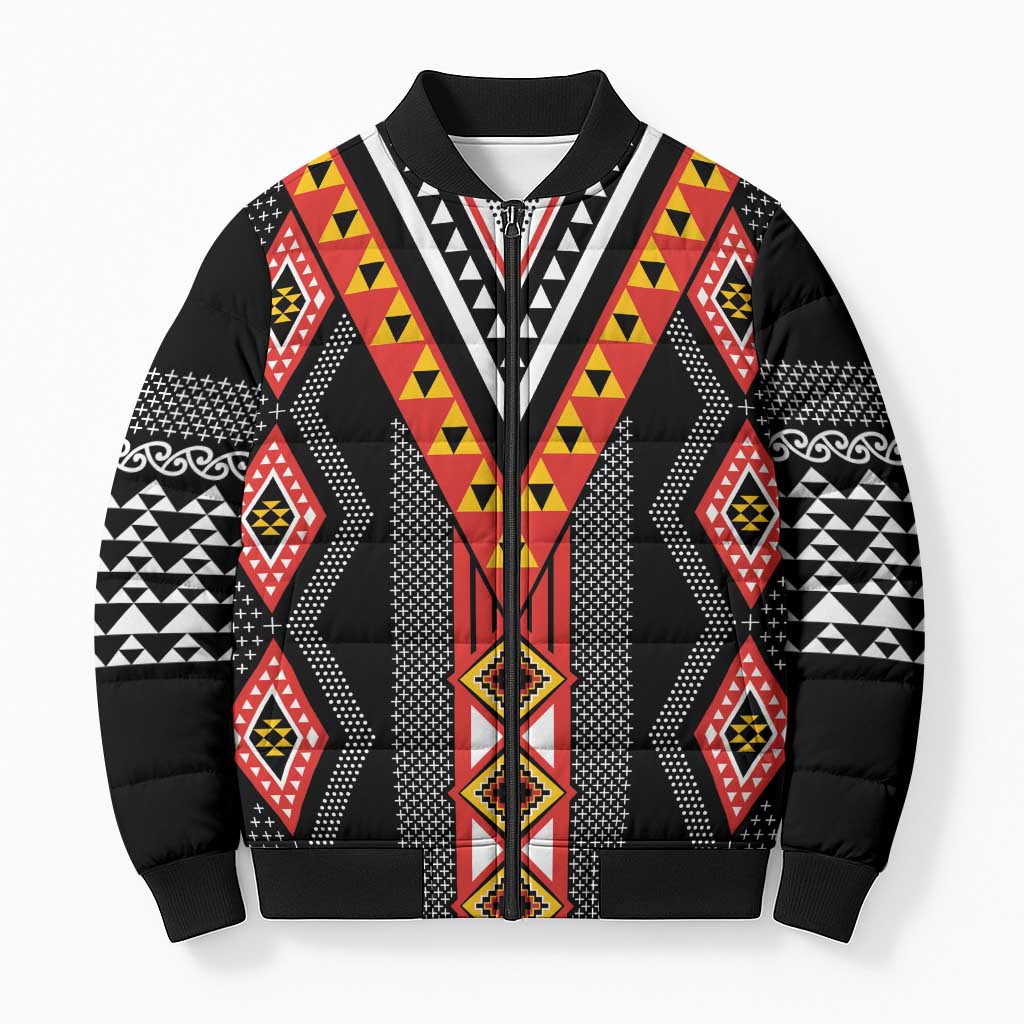 Niho Taniwha Taniko Motif Bomber Puffer Jacket LT9 Unisex Red - Polynesian Pride