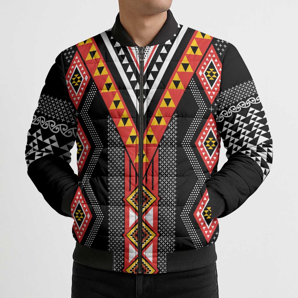 Niho Taniwha Taniko Motif Bomber Puffer Jacket LT9 - Polynesian Pride