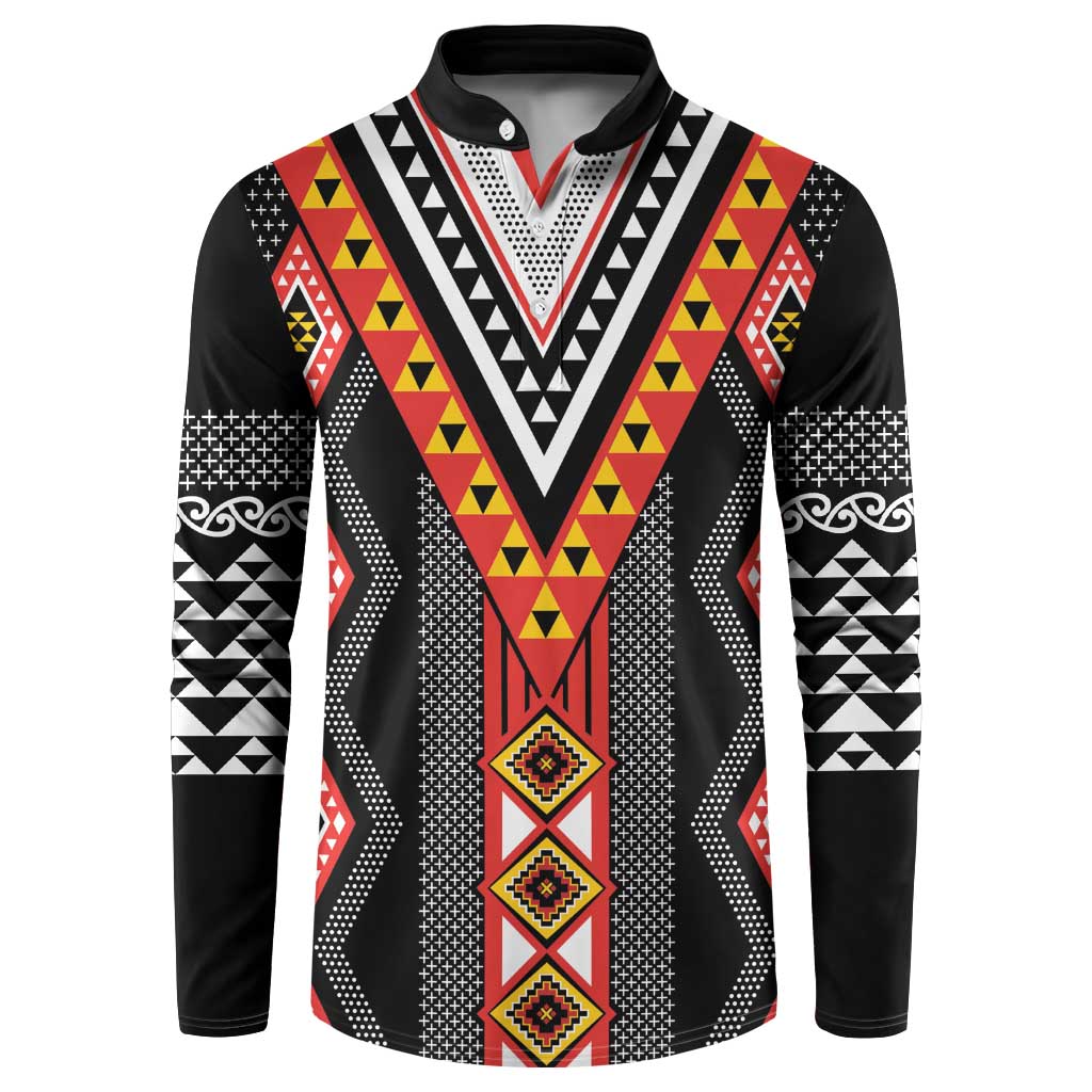 Niho Taniwha Taniko Motif Button Sweatshirt