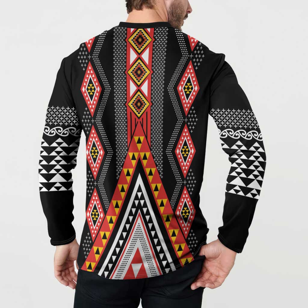 Niho Taniwha Taniko Motif Button Sweatshirt