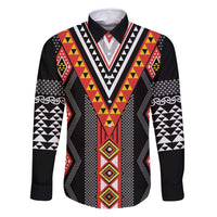 Niho Taniwha Taniko Motif Family Matching Off Shoulder Maxi Dress and Hawaiian Shirt