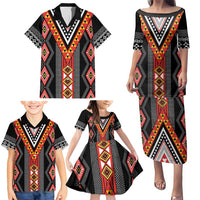 Niho Taniwha Taniko Motif Family Matching Puletasi and Hawaiian Shirt