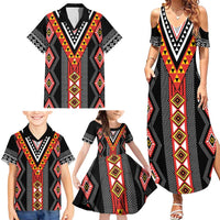 Niho Taniwha Taniko Motif Family Matching Summer Maxi Dress and Hawaiian Shirt LT9 - Polynesian Pride