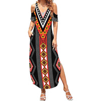 Niho Taniwha Taniko Motif Family Matching Summer Maxi Dress and Hawaiian Shirt LT9 Mom's Dress Red - Polynesian Pride