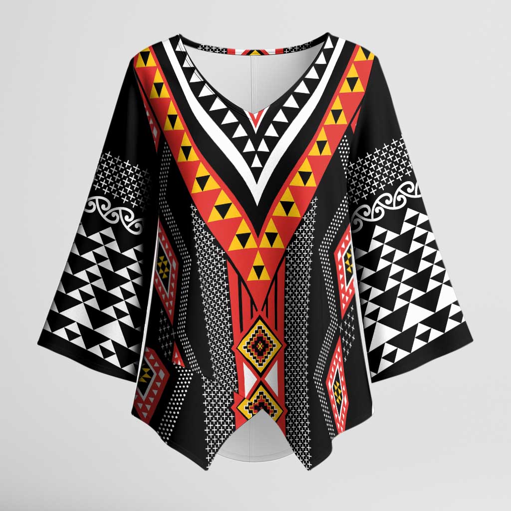Niho Taniwha Taniko Motif Kimono Sleeve Blouse - Polynesian Pride