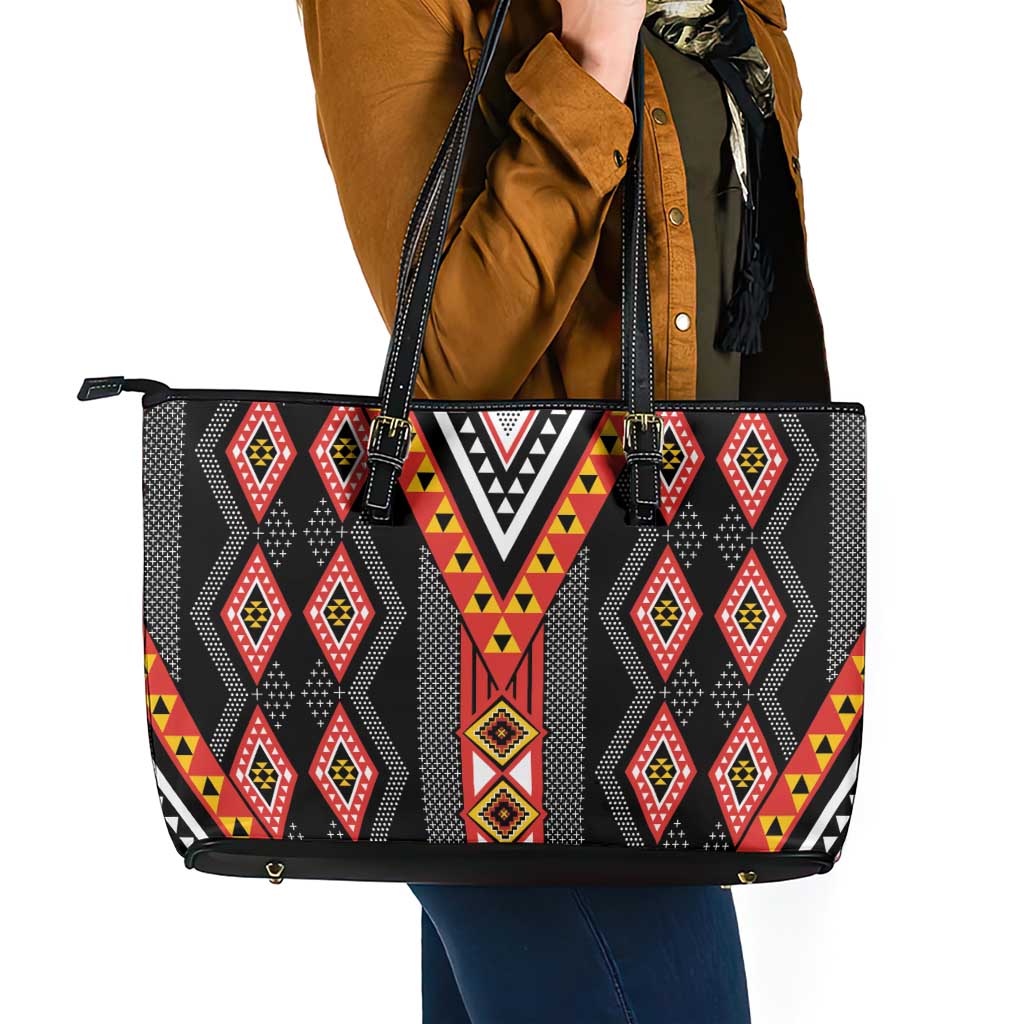 Niho Taniwha Taniko Motif Leather Tote Bag LT9 - Polynesian Pride